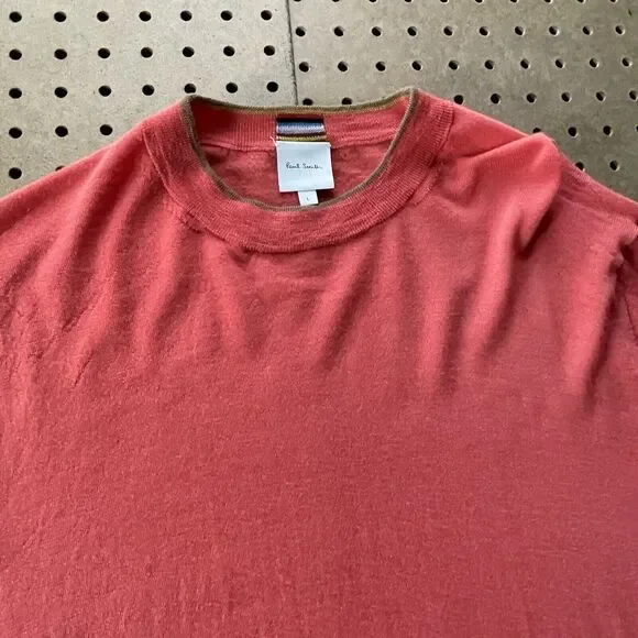 Paul Smith Designer Lightweight Sweater Jumper Merino Wool Orange Large Men